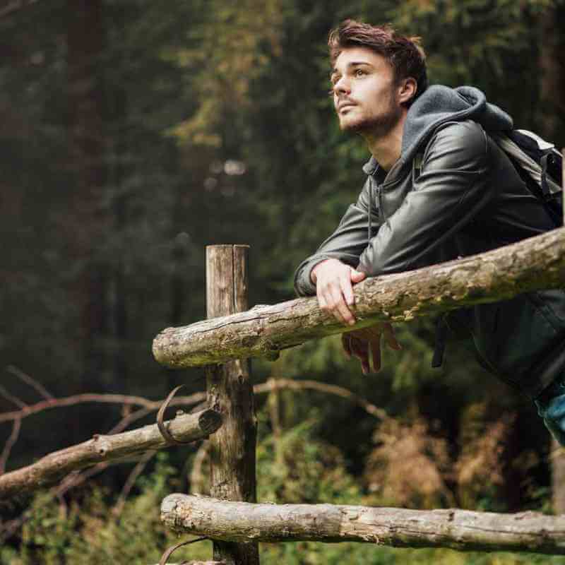 male in recovery in forest