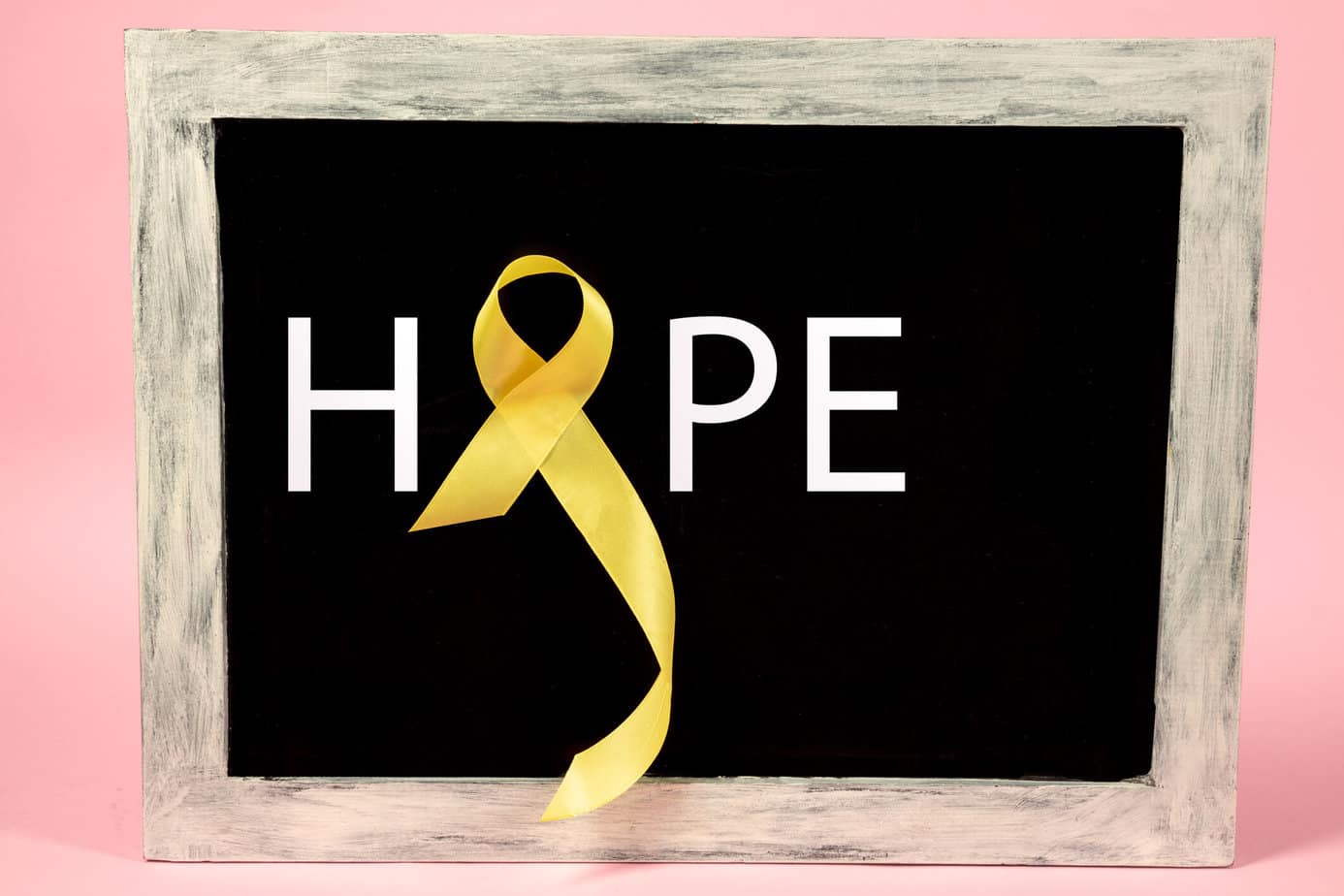 Yellow ribbon symbolic color for Sarcoma Bone cancer awareness and suicide prevention says hope