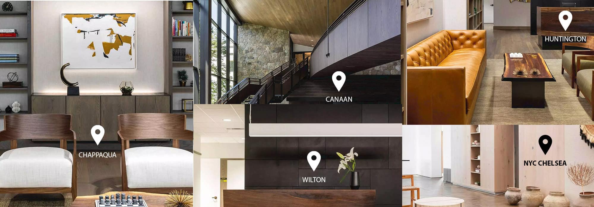 A collage of all Mountainside addiction treatment center locations in CT, NY, NJ and MA