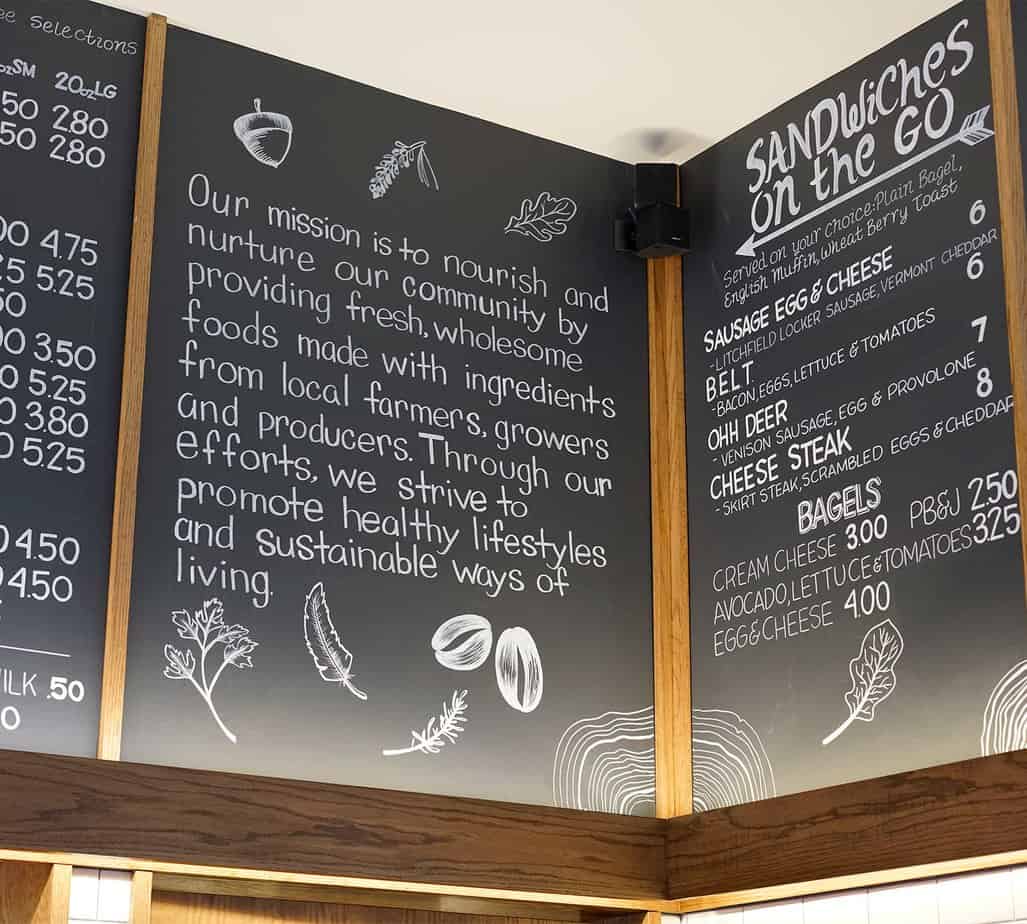 Menu board at Mountainside Cafe in Litchfield, Connecticut.